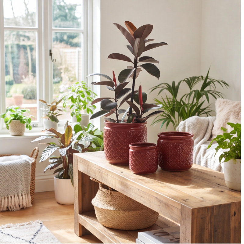 Ensemble de pots à fleurs en céramique fait à la main à motif de losanges de 15/12/9 pouces, pots en argile respirants pour orchidées et plantes d'intérieur fait à la main