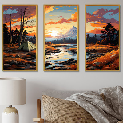 «Camping by the River», ensemble d'art mural sur toile