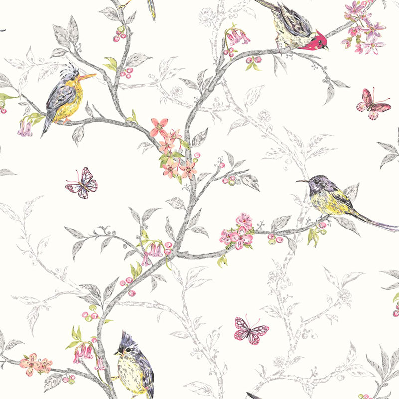 Phoebe 10m L x 53cm W Floral and Botanical Roll Wallpaper, White