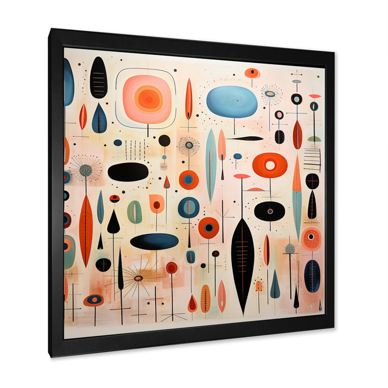 «Mid-Century Whimsical Wonders II» rose - bleu, Cadre photo noir, H 16 po x l 16 po x P 1 po