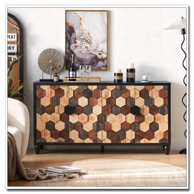 Armoire de rangement avec motif en nid d'abeille, armoire d'appoint moderne avec portes pour buffet de vestibule