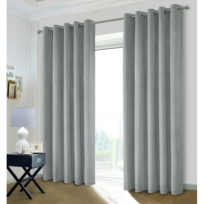 Soft Velour Eyelet Blackout Curtain, 114 W x 137 D cm, Silver