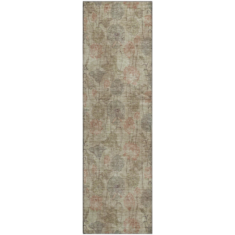 Tapis floral lavable à la machine de qualité supérieure Mayfield AMF2128, Brun, Tapis de couloir 2 pi 3 po x 7 pi 6 po