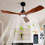 Ventilateur de plafond moderne en bois massif de 52 po à 3 pales avec lumière DEL à intensité variable, 3 tiges, deux tiges verticales et télécommande-133529152