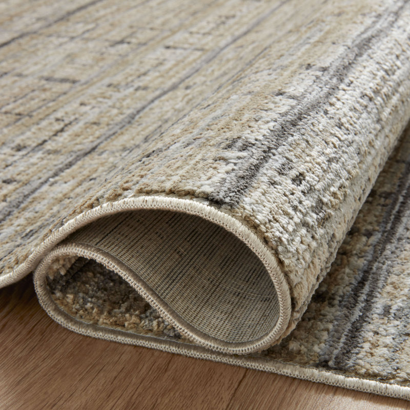 Tapis beige / gris en polyester tissé à la machine Jadon, Rectangle 2 pi 3 po x 3 pi 10 po