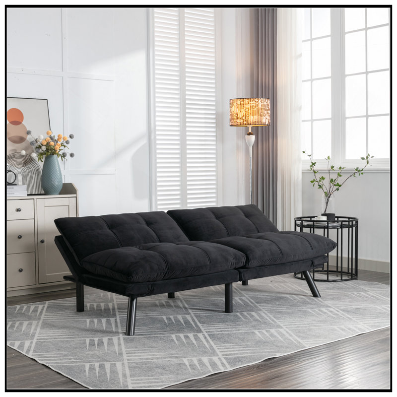 Cream Convertible Folding Modern Sofa Bed With Adjustable Armrest And Backrest For Small Spaces, Black