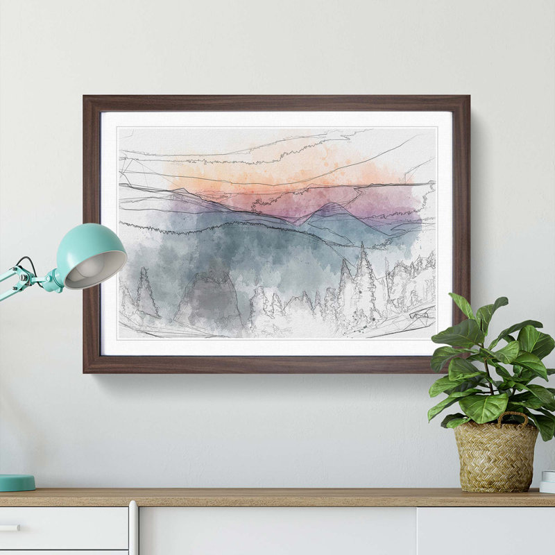 Mount Rainer in Seattle in Abstract - Picture Frame Graphic Art Print, 36cm H x 48cm W x 2cm D, Walnut Framed