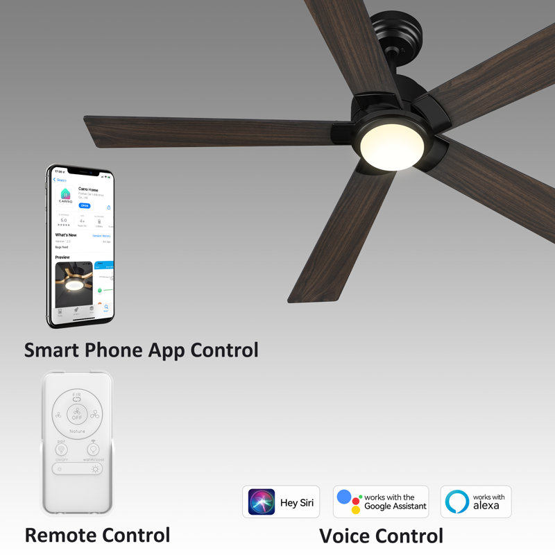 Smart Ceiling Fan With Remote, Light Kit, Works With Google Assistant And Amazon Alexa,Siri Shortcut., 56", Dark Walnut