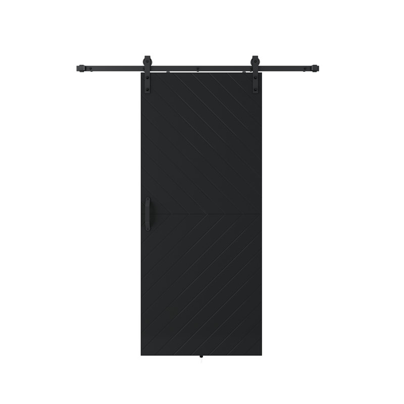 JUBEST 36inx84in. Fully Assembled Laminated Black MDF Sliding Barn Door With Hardware Kit