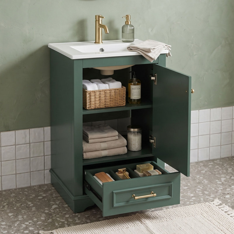 Meuble-lavabo autoportant avec grand espace de rangement et lavabo, Green