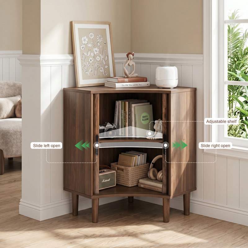 Armoire de coin cannelée, armoire de plancher, 21,49 po x 21,49 po x 29,72 po, panneau de fibres à densité moyenne, 1 pièce, armoires, noyer