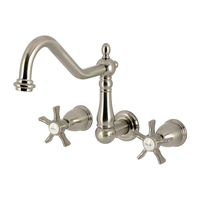 Kingston Brass Hamilton Two-Handle 3-Hole Wall Mount Roman Tub Faucet, Brushed Nickel