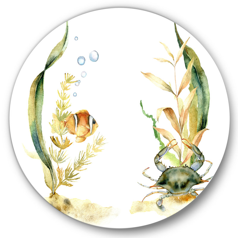 Poisson tropical avec algues et bulles d'air - reproduction d'art, H 23 po x l 23 po x p 1 po