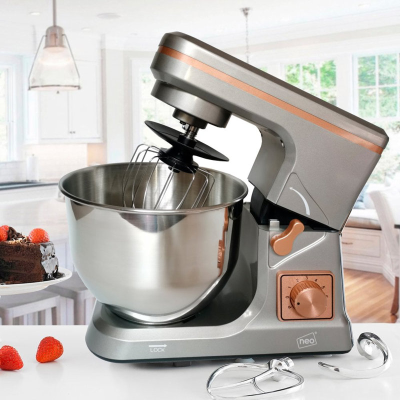 Symple Stuff 6 Speed 5L Splash Guard Stand Mixer, Grey/Copper