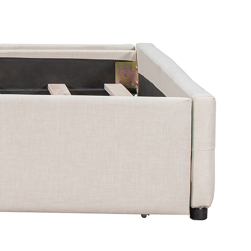 Modern Queen Size Upholstered Platform Storage Bed With Four Drawers, Beige
