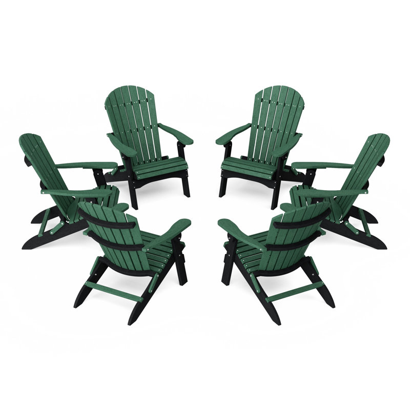 Heritage Folding Adirondack Chairs Set Of 6, Turf Green/Black