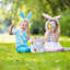 Panier de lapin de Pâques pour enfants, sacs de seau de Pâques mignons avec oreilles de lapin pour la chasse aux œufs de Pâques, décorations de Pâques, rangement de cadeaux de bonbons (guingan bleu)