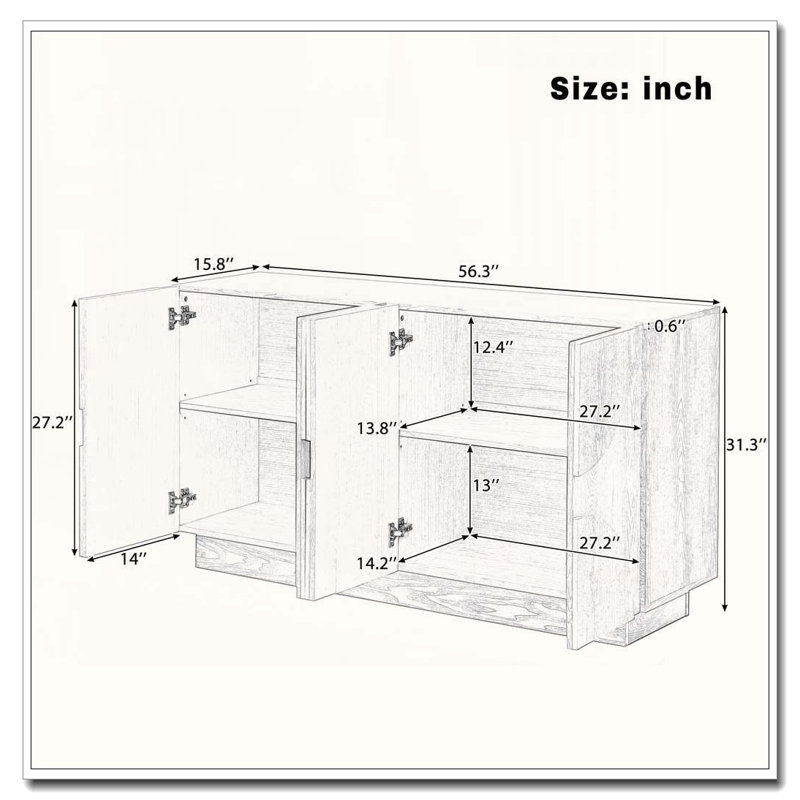 4-Door Sideboard with Semi-Circular Handles and Adjustable Shelves, Black