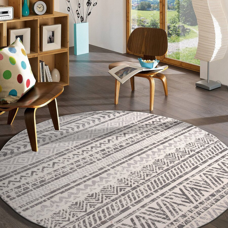 Humphrey Southwestern Light Gray/Dark Gray/Ivory Area Rug in Gray, Round 8'