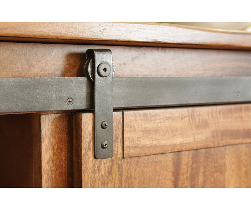 Granville Brown Solid Parota Wood Sliding Door TV Stand