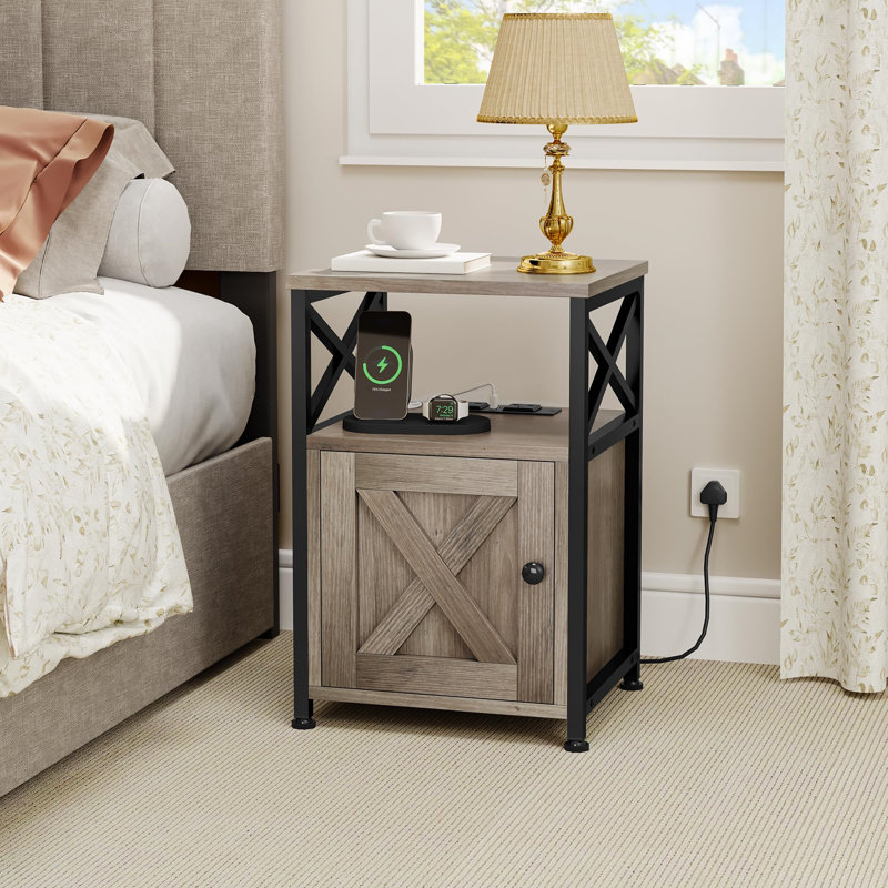 40cm W Metal Bedside Table, Black/Beige