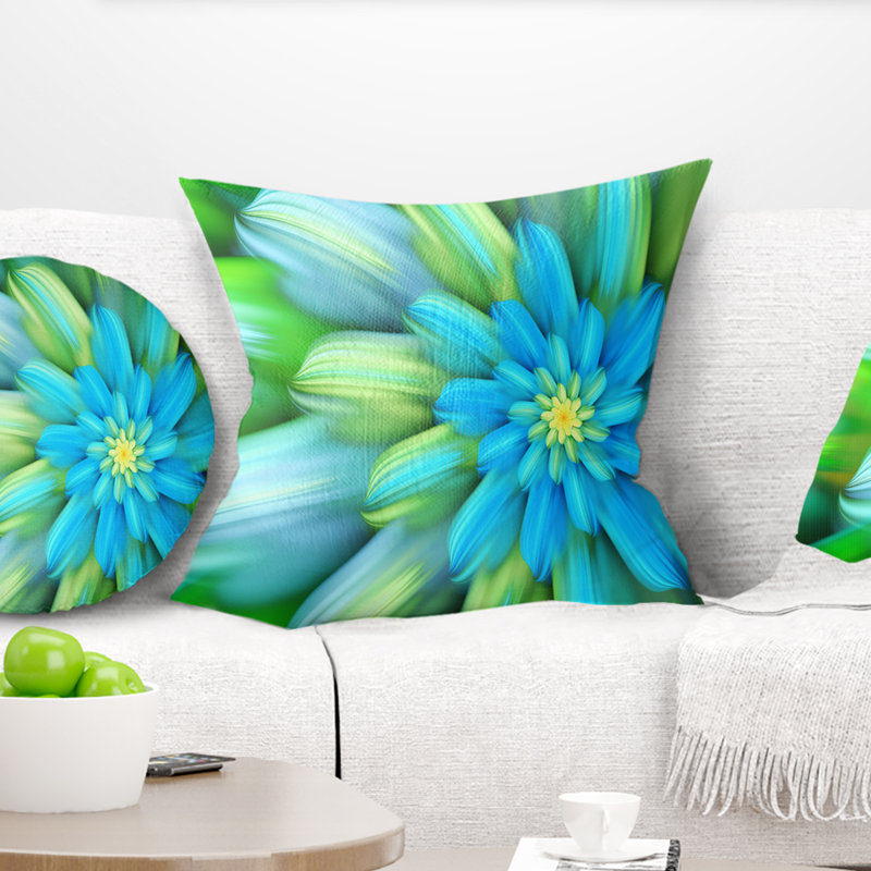 Massive fleur fractale - coussin imprimé floral, 16 po x 1 po, Coussin décoratif, Vert