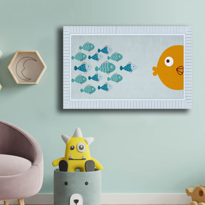 «Fish Family Ocean Kids», art mural en toile de pin - 27,6 po x 17,7 po
