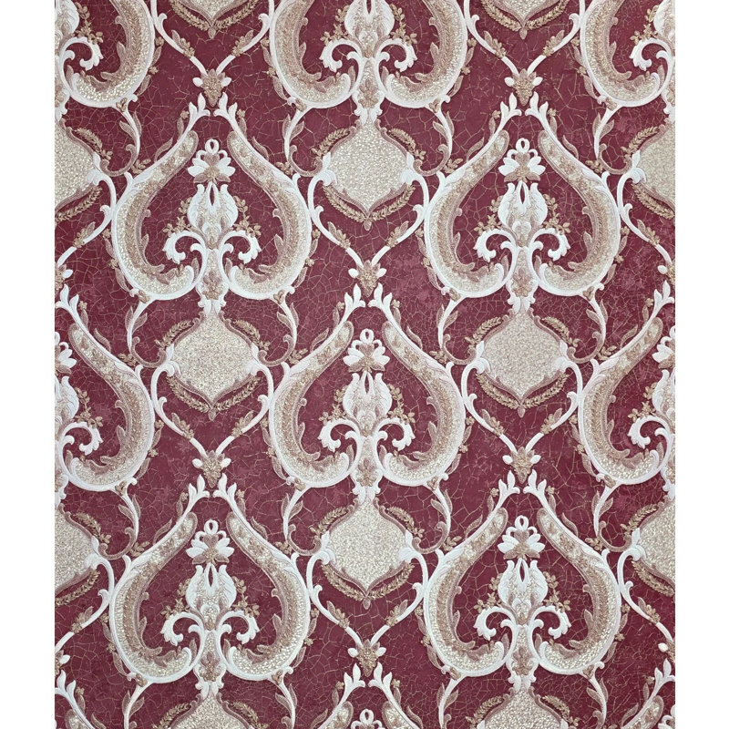 Papier peint damassé victorienne texturée en plâtre métallique rouge bourgogne