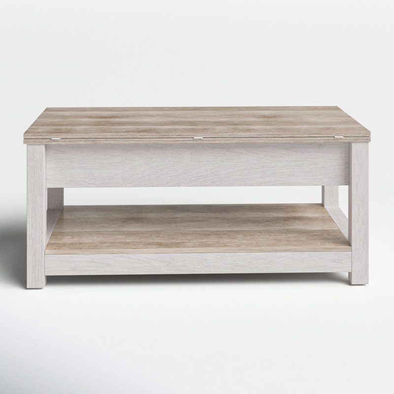 Bojko Multi-Function Lift Top Coffee Table with Hidden Compartment and Storage Shelf, Greyish White, Grey Wash