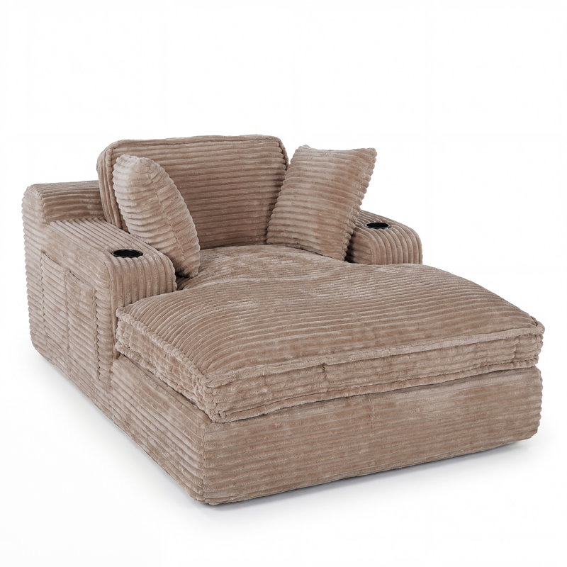 Méridienne surdimensionnée de 67 po pour l'intérieur, canapé doux sans os avec 3 coussins, 4 poches latérales et 2 porte-gobelets, canapé-lit confortable en velours côtelé pour le salon
