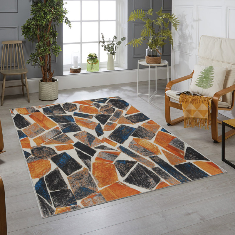 Stylish Woven Carpet (4 x 6 ft), 100% Polyester, 0.4 in Pile Height | Antibacterial, Non-Slip Underside | Machine Washable, 3D Digital Printing | Perfect for Living Room, Bedroom, and Home Decor