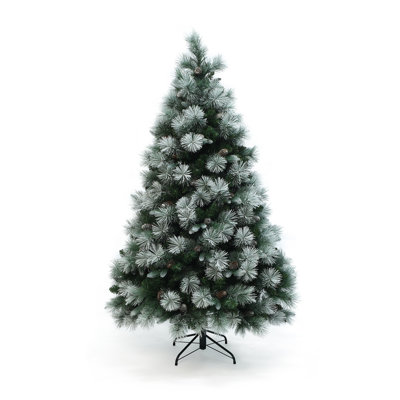 6Ft Pre-Lit Flocked Artificial Pine Christmas Tree with Pinecone Decoration