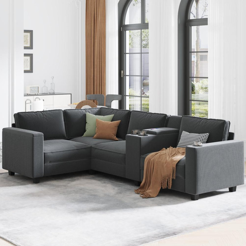 Luxury Storage Corduroy Sofa, Gray Corduroy