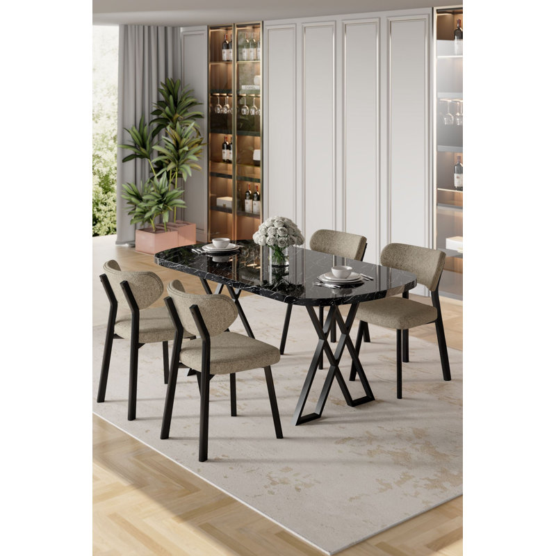 Ensemble de table et chaises de salle à manger (5 pièces), 5 Pieces: Table, 4 Chairs, Cappuccino