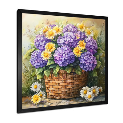 Hortensias et marguerites dans un panier - hydrangées, art mural