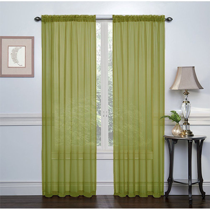 Paire de rideaux transparents avec passe-tringle Emmons, Sauge