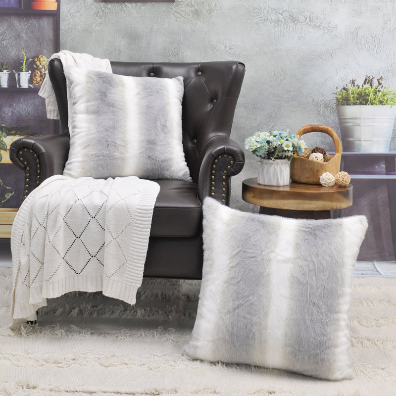 Beckie Animal Print Faux Fur Pillow Cover, Vapor