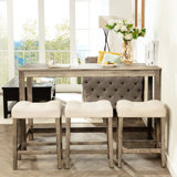 Brown Bar Table With Practical Power Strip And Rustic Look