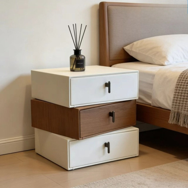 Table de chevet rotative trois couches, Crème