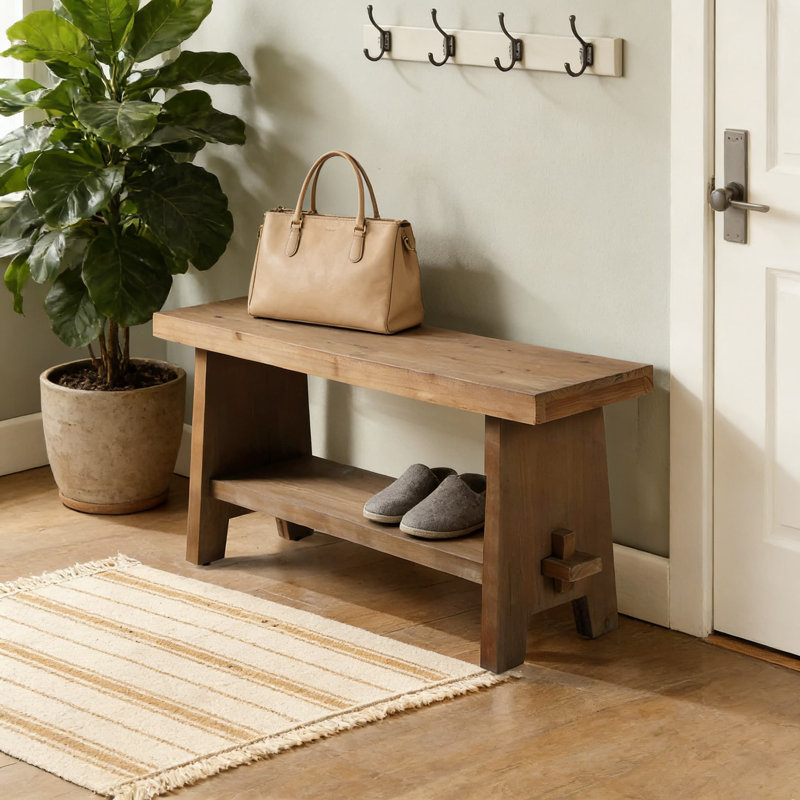 Banc de hall d'entrée en bois massif avec rangement, banc étroit de ferme pour couloir, salon et salle à manger, siège en bois brun rustique