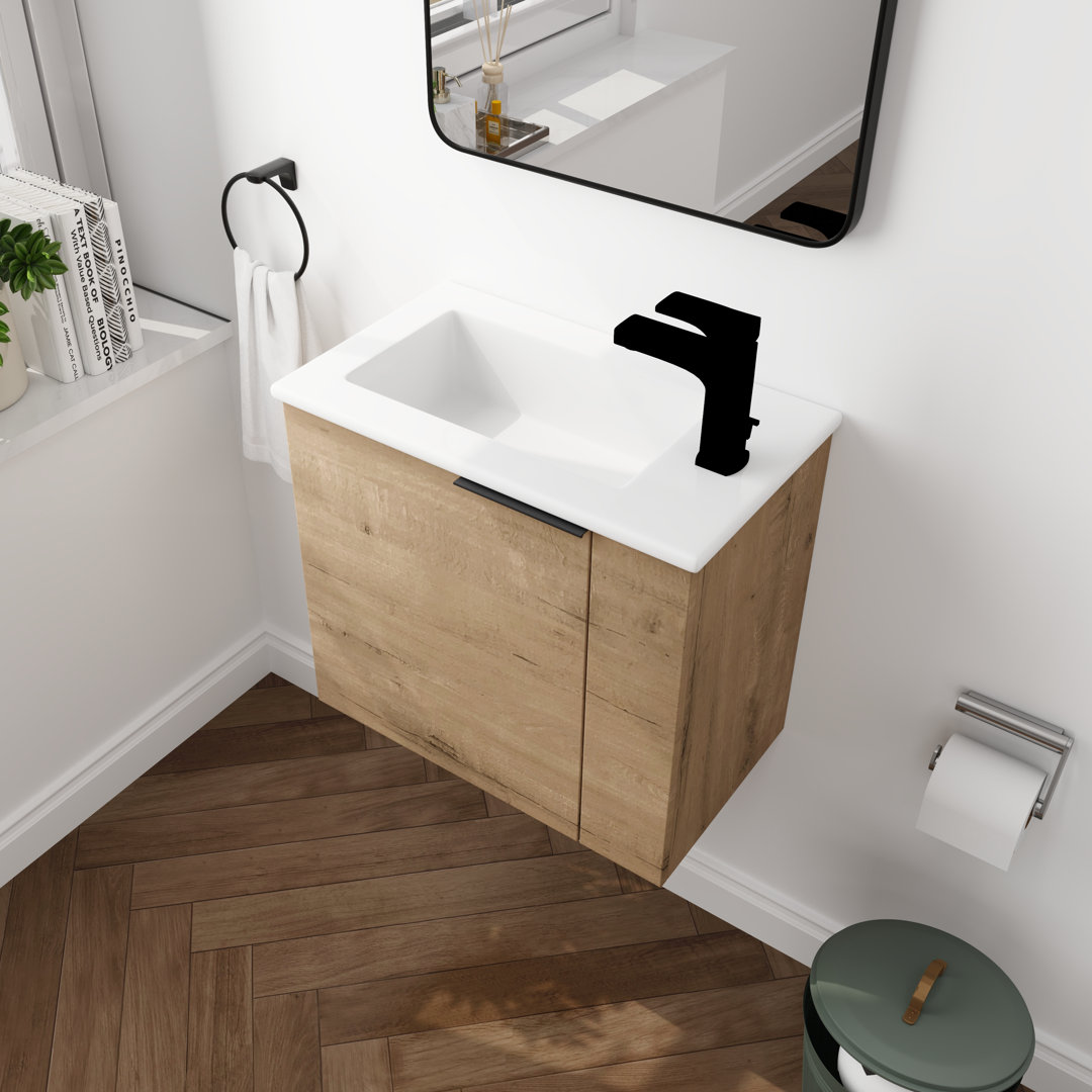 22" Bathroom Vanity with Ceramic Basin Sink Top, Wall-Mounted Bathroom Vanity with Soft Close Door Latitude Run® Base 