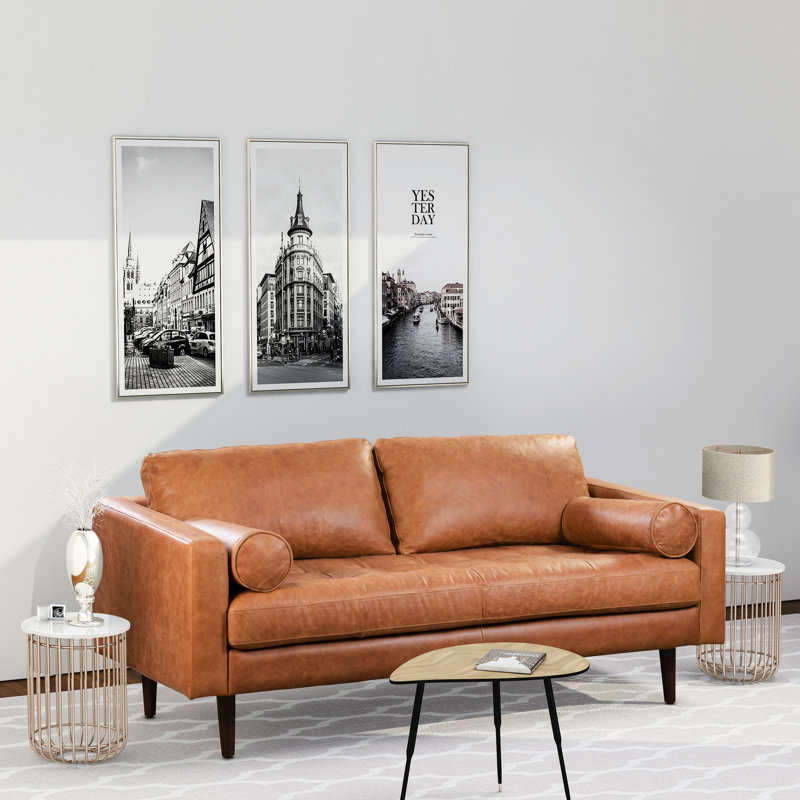 Napa 72'' Full-Grain Genuine Italian Leather Sofa, Cognac Tan