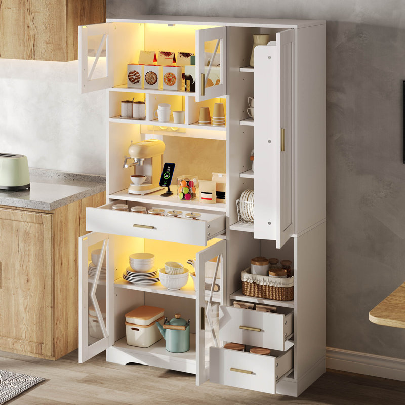185 Cm Kitchen Pantry With Storage, White