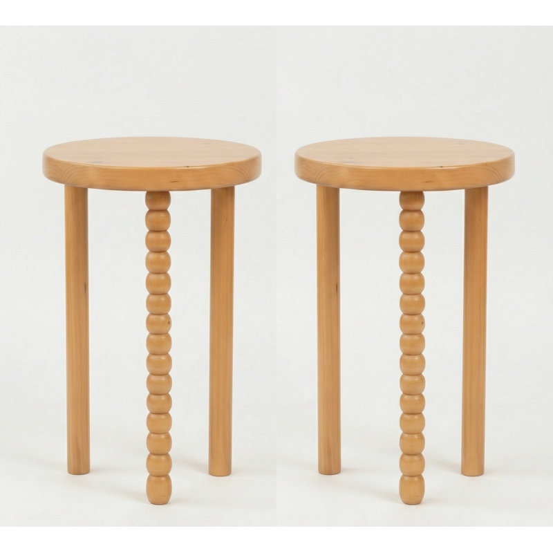 Caspar Round Wood Side Table Set, Natural