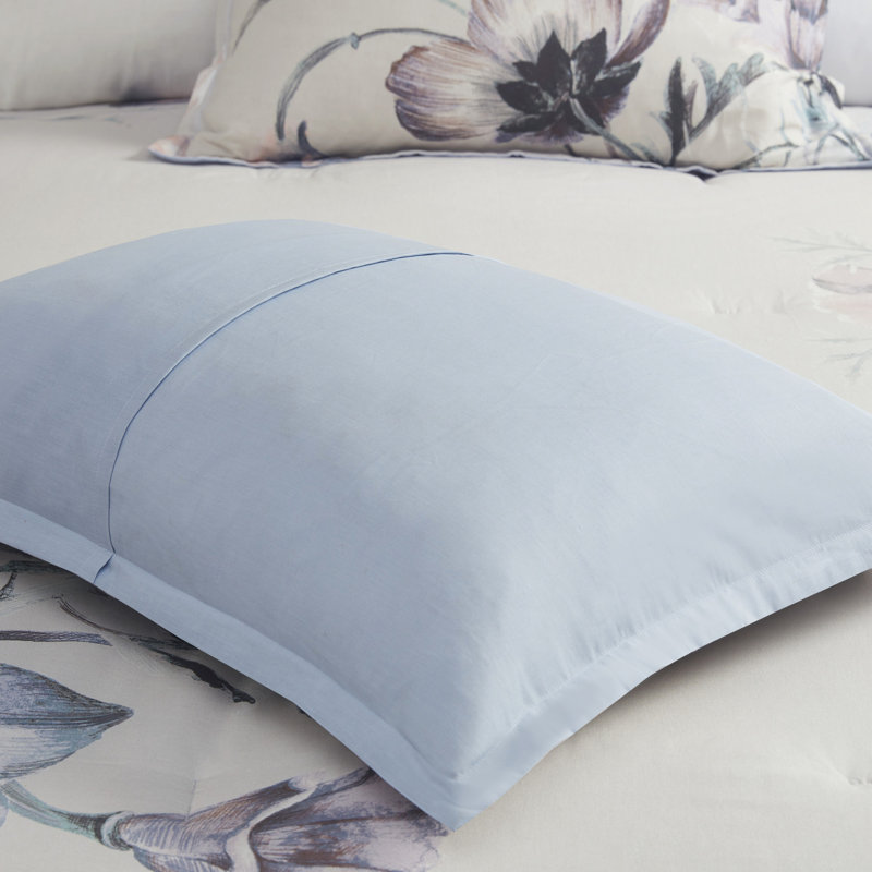 Couette King - Literie 8 pièces en coton imprimé bleu avec garniture