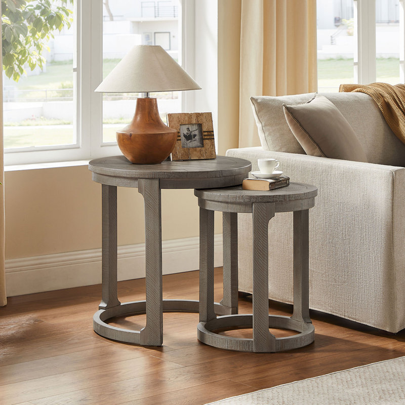 (1 table basse + 1 table d'appoint) Ensemble de 2 tables basses rondes rondes, Marron clair