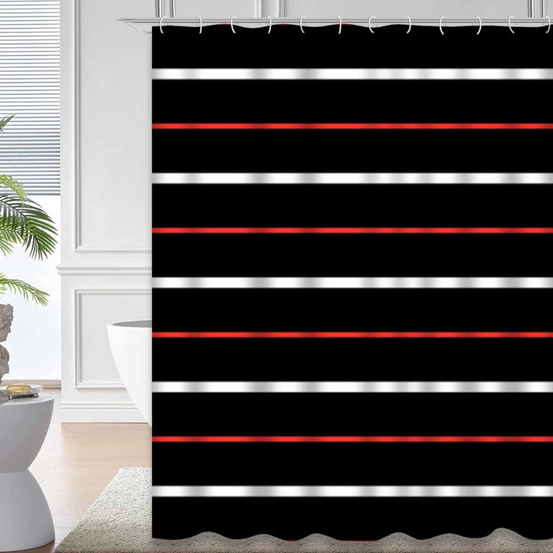 Rideau de douche sans couture à larges rayures rouge et blanc avec 12 crochets, L 72 po x l 84 po