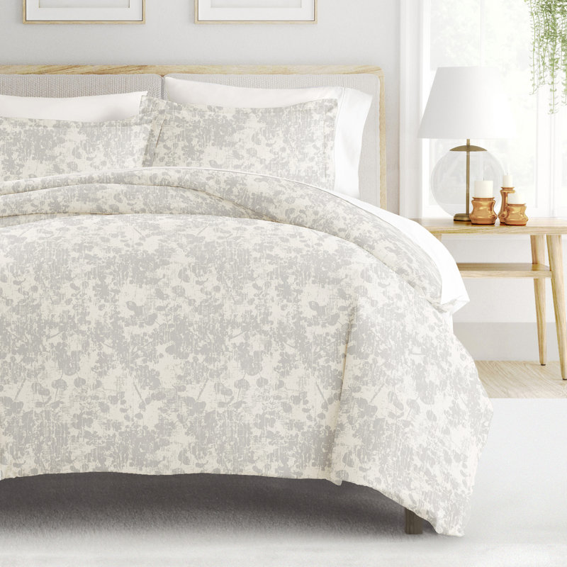 Patterned Ultra Soft 3 Piece Duvet Cover Set - Serenity, Twin/TwinXL, Weathered Floral Light Gray