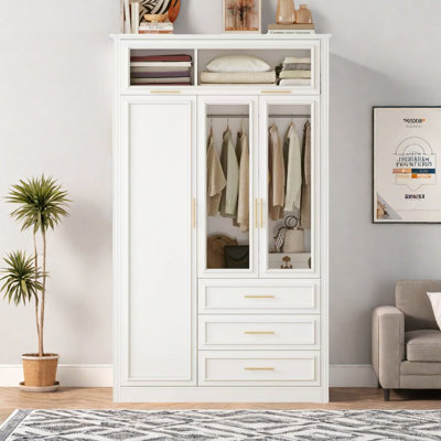 Wardrobe Armoire With Led, 3 Drawers, Hanging Space And Storage Cabinet by Lark Manor