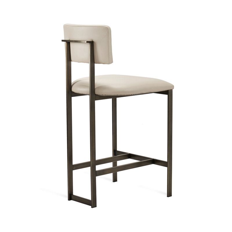 Landon Upholstered Stool with Metal Frame, Counter Stool (26" Seat Height), Antique Bronze, Cream Latte